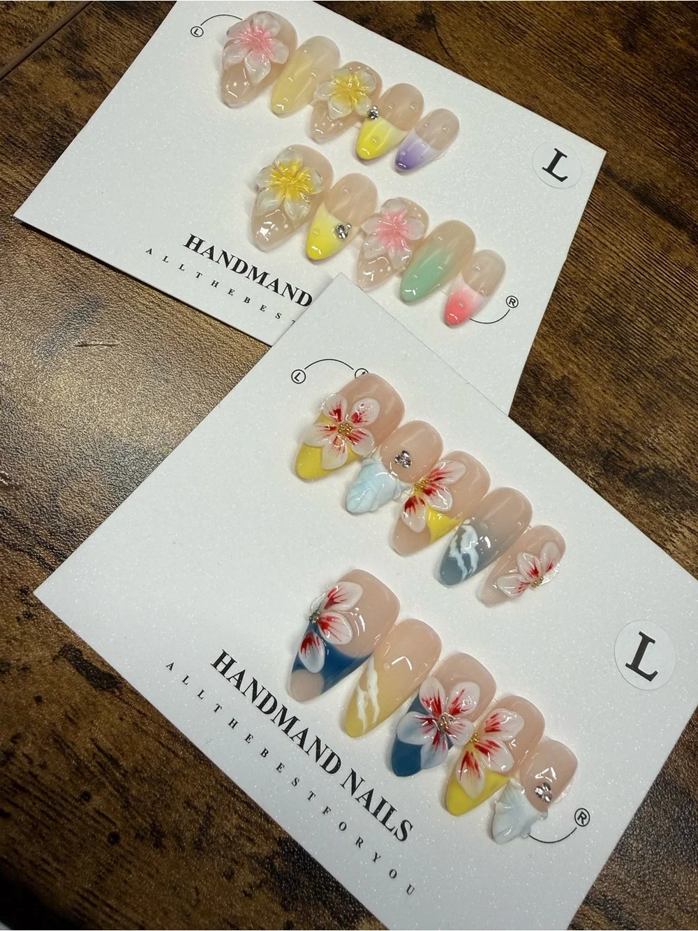 2 sets 3D Floral Press-On Nail Sets — Pastel Gradient & Tropical Blooms Large